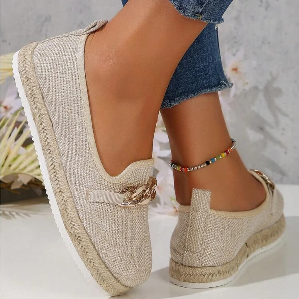 Ladies' Espadrille Chunky Platform Sandals With Chain Detailing